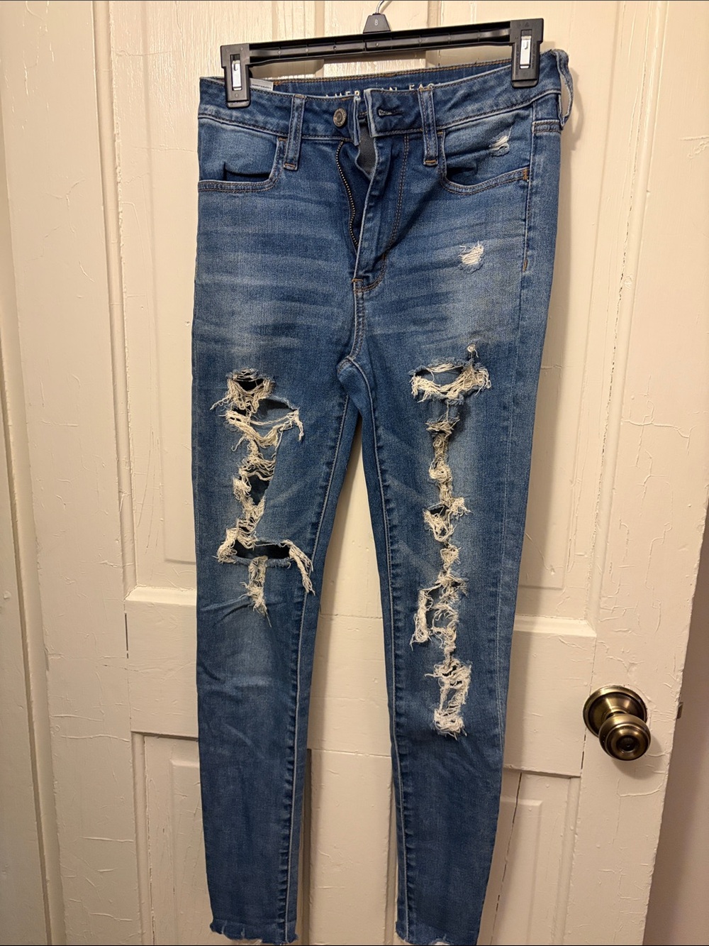 American Eagle Outfitters Distressed Medium Blue High-Rise Skinny Jeans